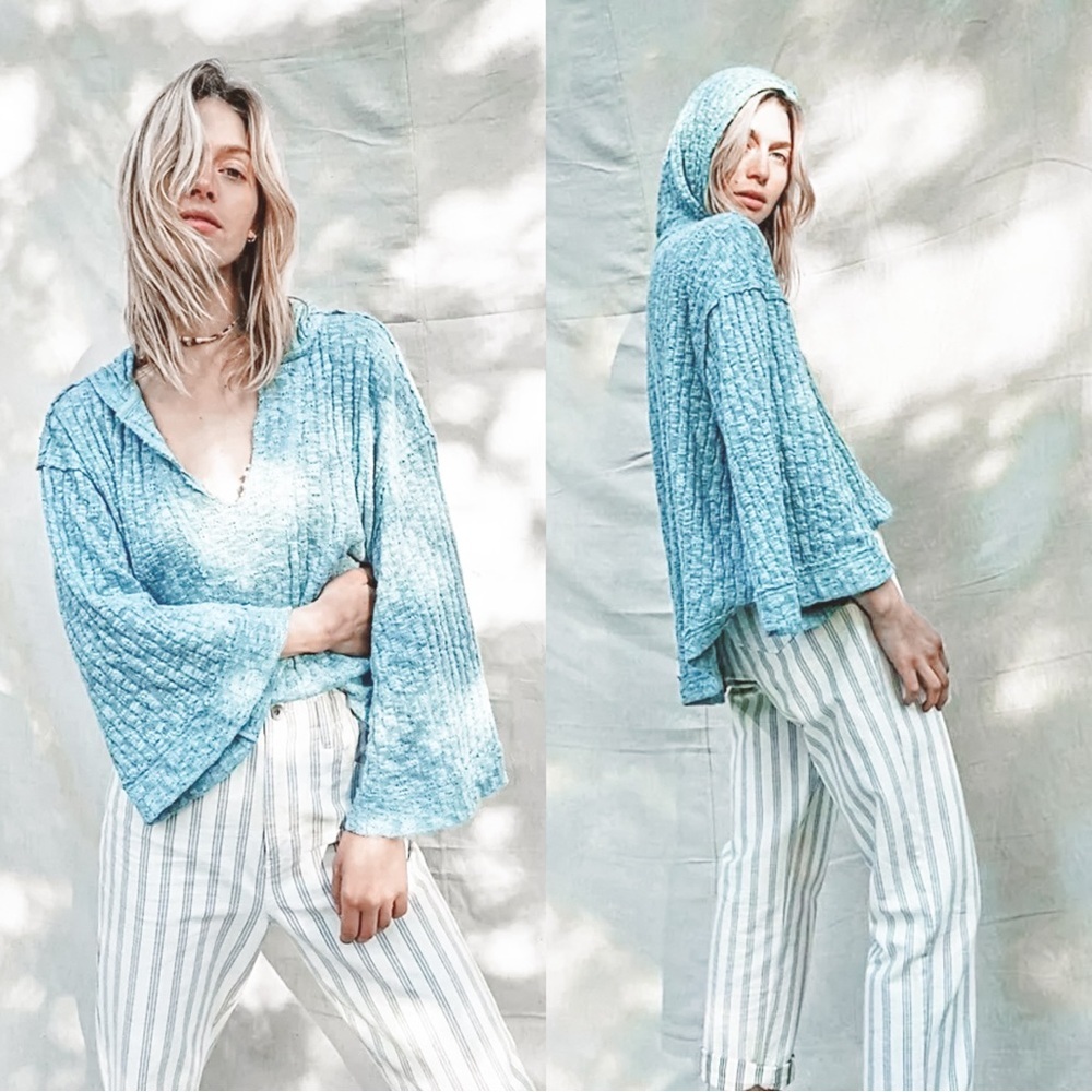 Free People Blue V-Neck Sweater